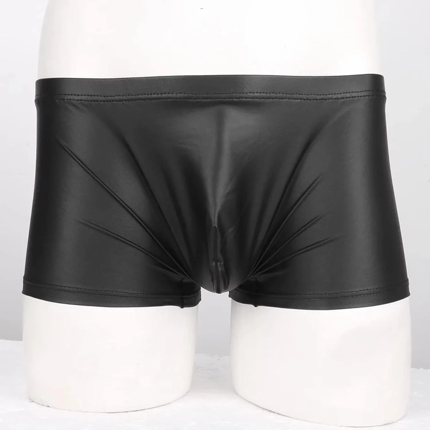 Men's Sexy Faux Leather Underwear Lingerie for Men Soft Low Rise Shorts Pants Boxer Briefs