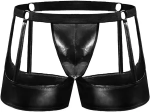 Mens Sexy Thong PU Faux Leather Underwear Hot Erotic Uniform See Through Shiny Matte Leather Short Pants
