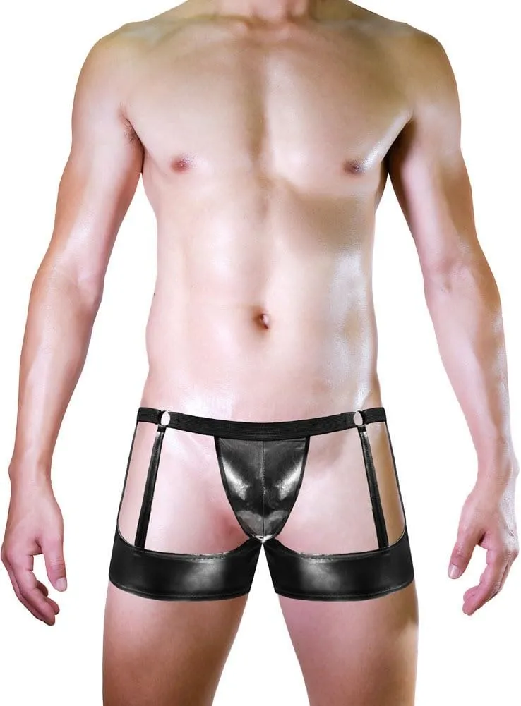 Mens Sexy Thong PU Faux Leather Underwear Hot Erotic Uniform See Through Shiny Matte Leather Short Pants