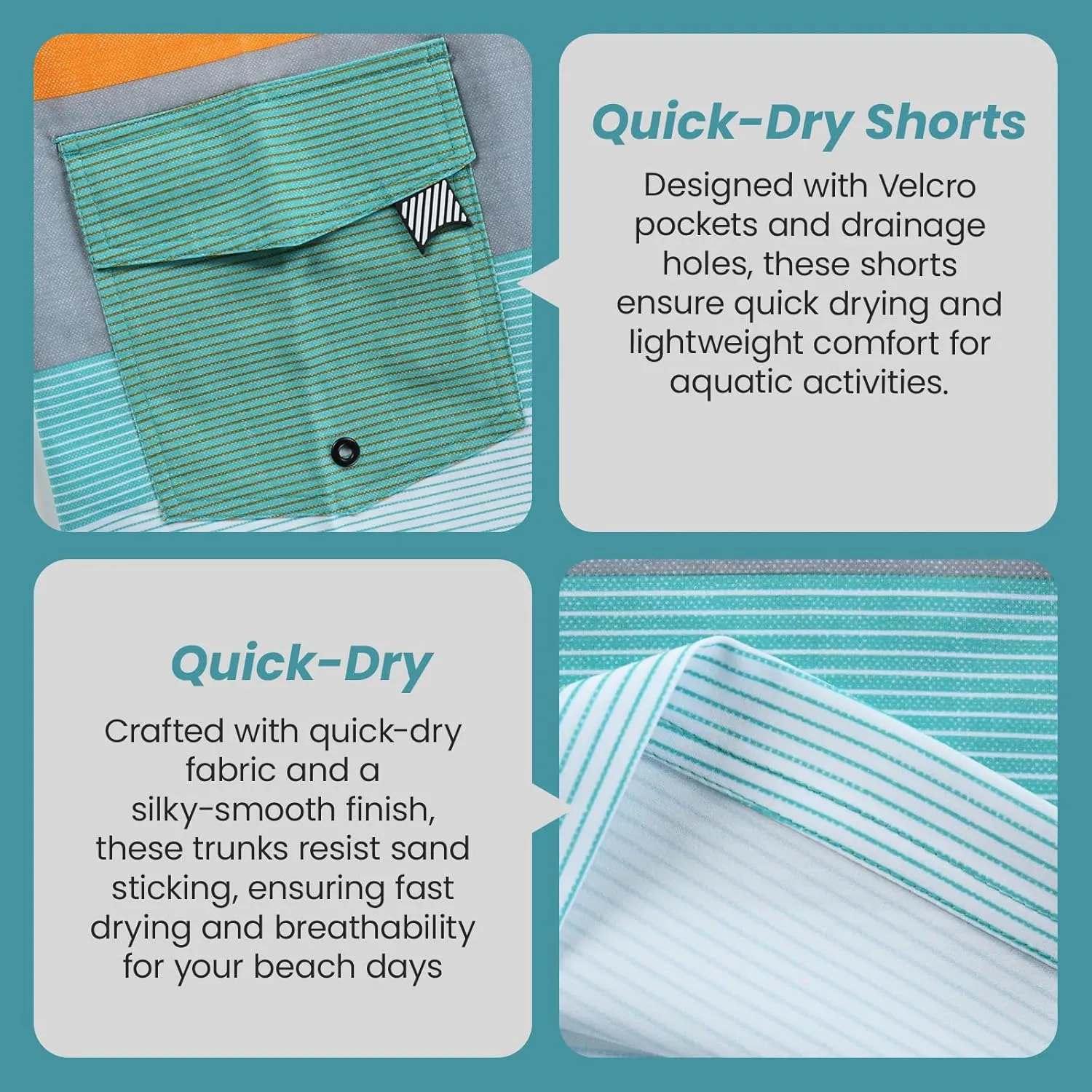 Men's Swim Trunks 22 Quick Dry Board Shorts with Key Keeper, No Mesh Lining - Perfect for Surfing & Swimming