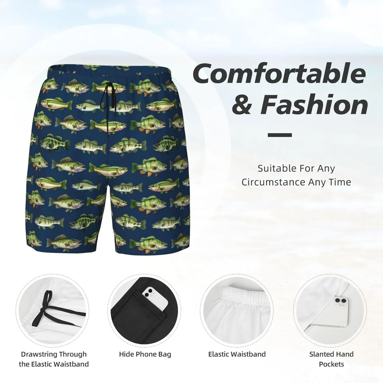 Mens Swim Trunks with Compression Liner 9 Inch Inseam Quick Dry Board Shorts