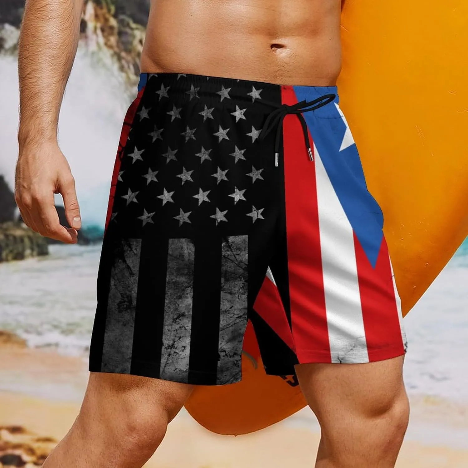 Mens Swim Trunks with Compression Liner 9 Inch Inseam Quick Dry Board Shorts