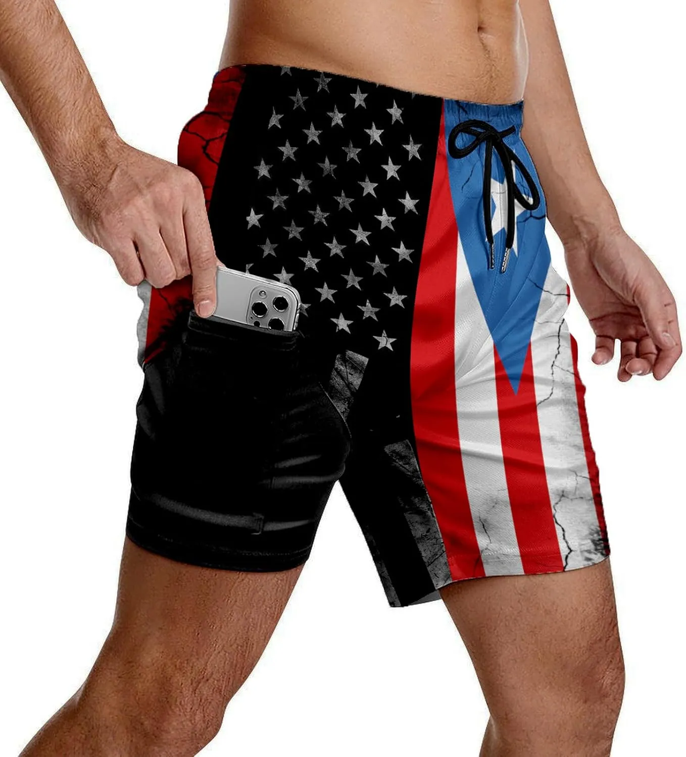 Mens Swim Trunks with Compression Liner 9 Inch Inseam Quick Dry Board Shorts