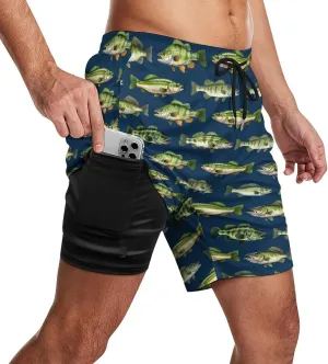 Mens Swim Trunks with Compression Liner 9 Inch Inseam Quick Dry Board Shorts