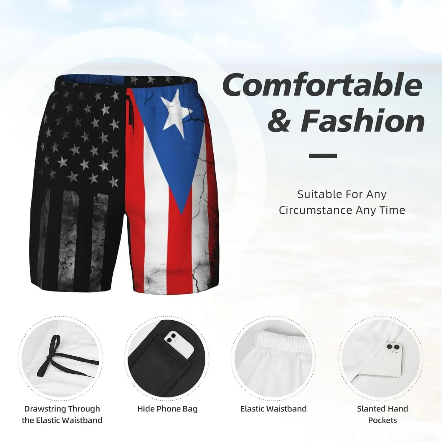Mens Swim Trunks with Compression Liner 9 Inch Inseam Quick Dry Board Shorts