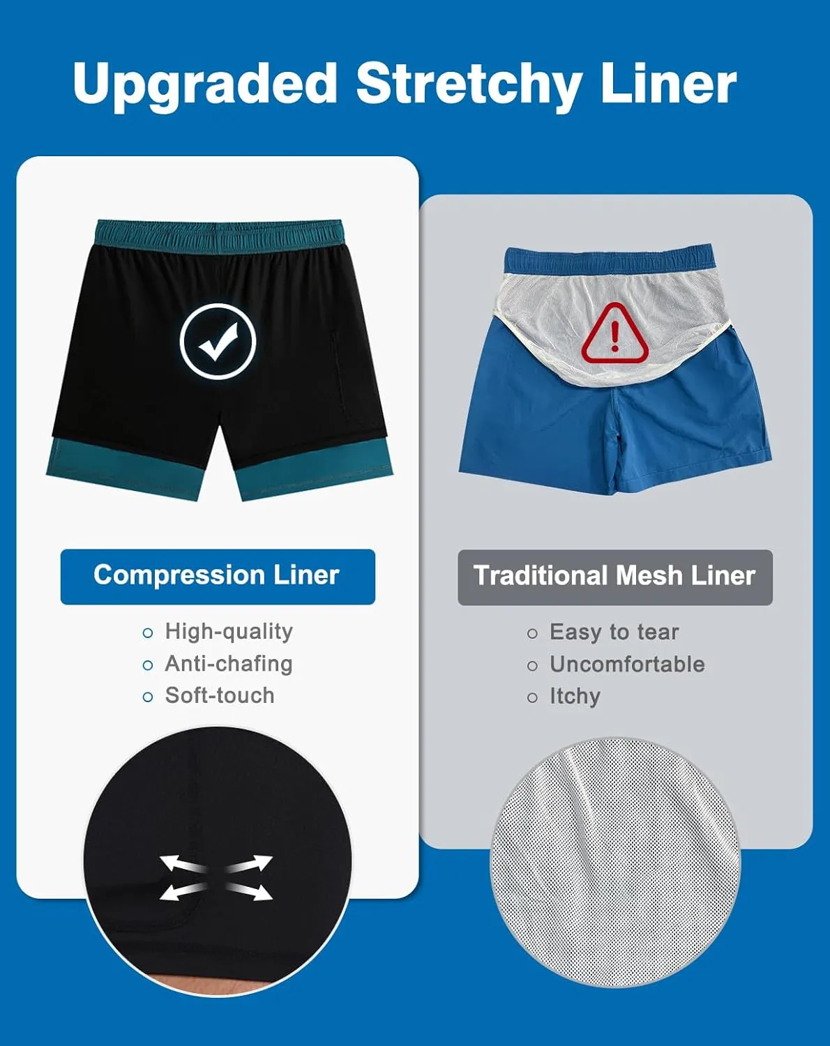 Mens Swim Trunks with Compression Liner Quick Dry Beach Shorts with Zipper Pockets