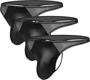 Men'S Thong Faux Leather Briefs Bikini Underwear Low Waist G-Strings Thongs Naughty Sexy Lingerie Athletic Jockstrap