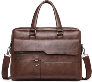 Men's Tote Briefcase File Bag Leather Travel Bag File Cross-body Backpack