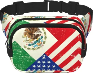 Mexican American Flag print Everywhere Fanny Pack Purse with Adjustable Straps for Casual Travel Hiking Outdoor Sports
