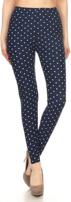 NioBe Unique Graphic Pattern Designed Leggings (One Size, Navy Polka Dots)