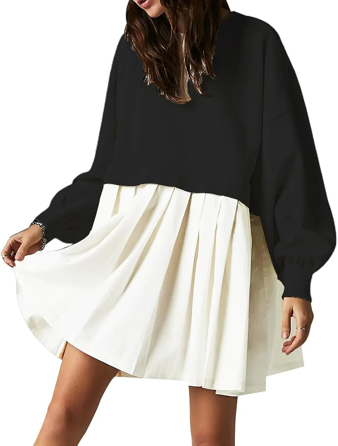Oversized Sweatshirt Dress Women Long Sleeve Crew Neck Patchwork Pullover Tops Sweatshirt Jump Mini Dress