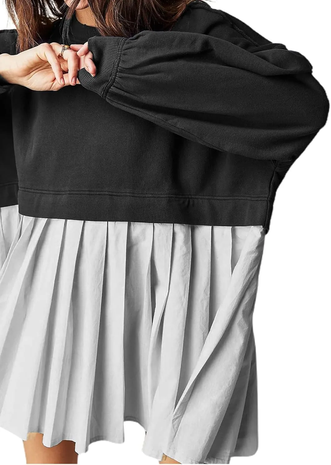Oversized Sweatshirt Dress Women Long Sleeve Crew Neck Patchwork Pullover Tops Sweatshirt Jump Mini Dress