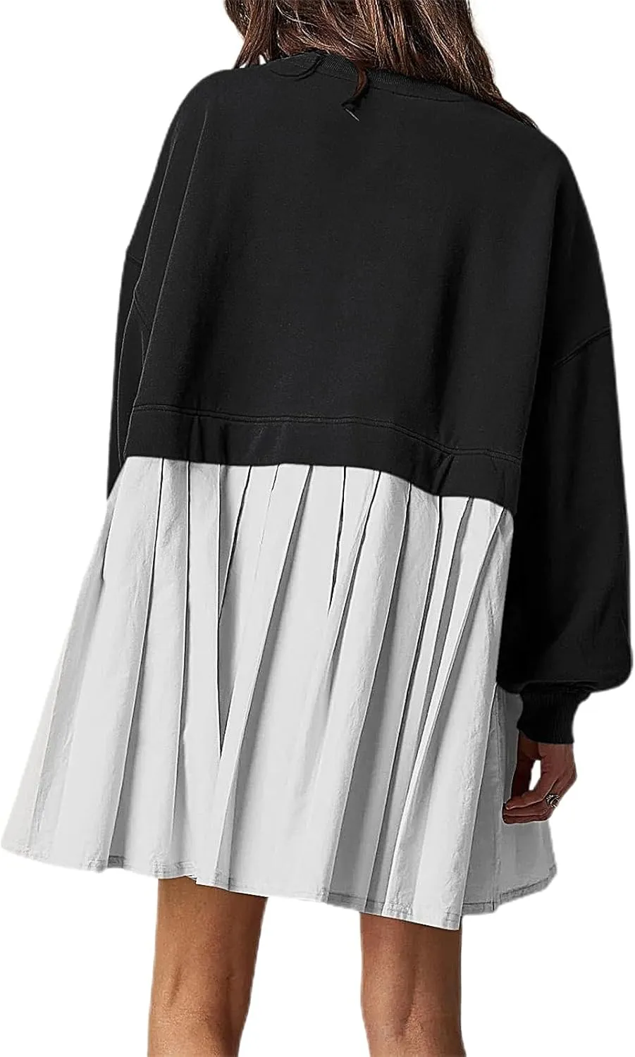 Oversized Sweatshirt Dress Women Long Sleeve Crew Neck Patchwork Pullover Tops Sweatshirt Jump Mini Dress