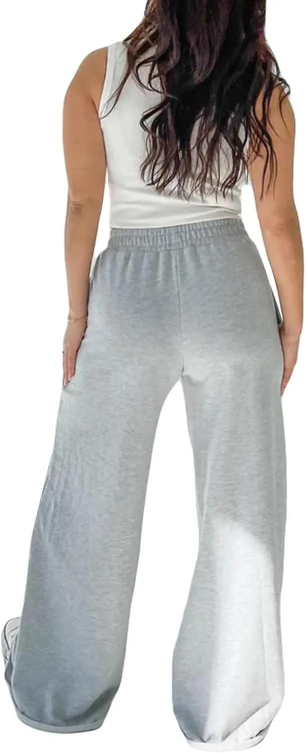Owl's-Yard Women Wide-Leg Pants Elastic High Waist Loose Trousers Teen Girls Baggy Straight Leg Sweatpants Fall Bottom