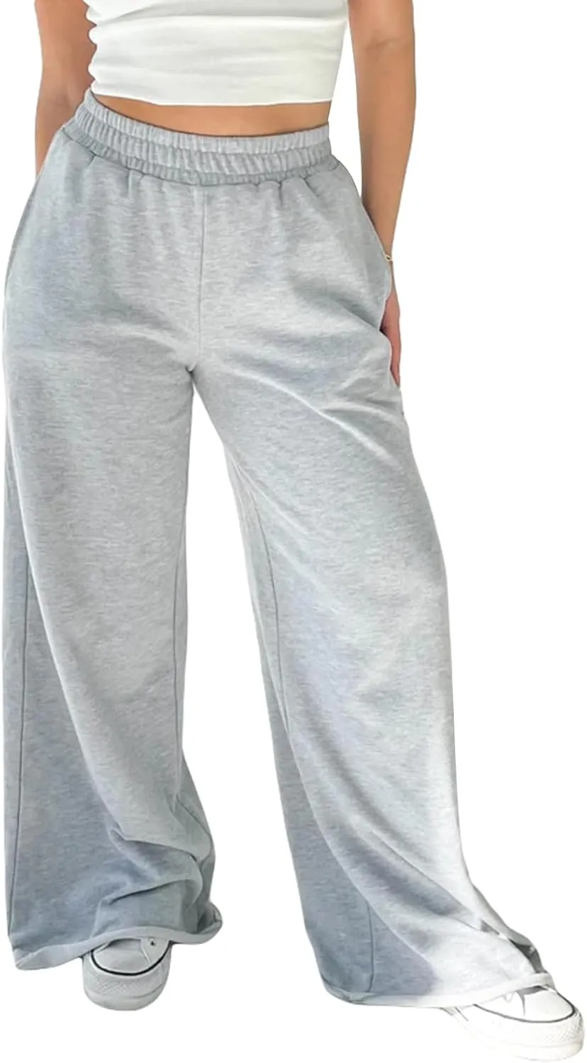 Owl's-Yard Women Wide-Leg Pants Elastic High Waist Loose Trousers Teen Girls Baggy Straight Leg Sweatpants Fall Bottom