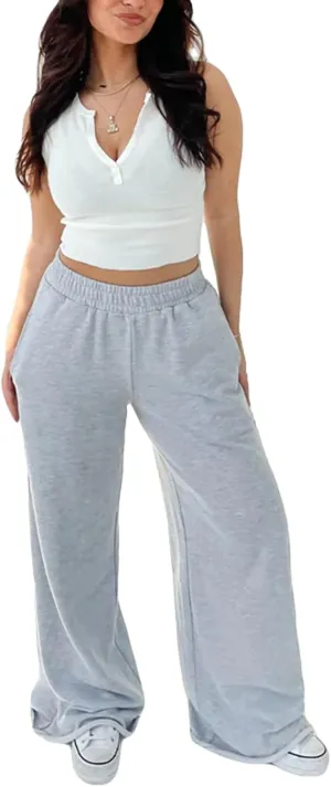 Owl's-Yard Women Wide-Leg Pants Elastic High Waist Loose Trousers Teen Girls Baggy Straight Leg Sweatpants Fall Bottom