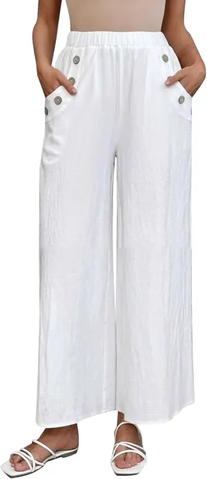 Palazzo Pants for Women Casual High Waist Wide Leg Trousers Baggy Breathable Summer Going Out Hiking Pant with Pocket