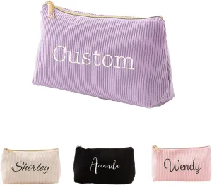 Personalized Cosmetic Triangle Bag with Embroidery Name, Cute Custom Makeup Bags for Women Girls Bridesmaid Travel Makeup Bag, Aesthetic Toiletry Bag Organizer Storage Pouch, Wedding Gifts, Teacher