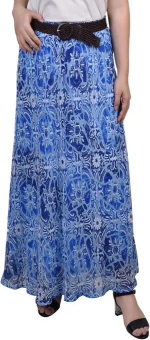 Plus Size Chiffon Maxi Skirt Blue Medal Flake PM