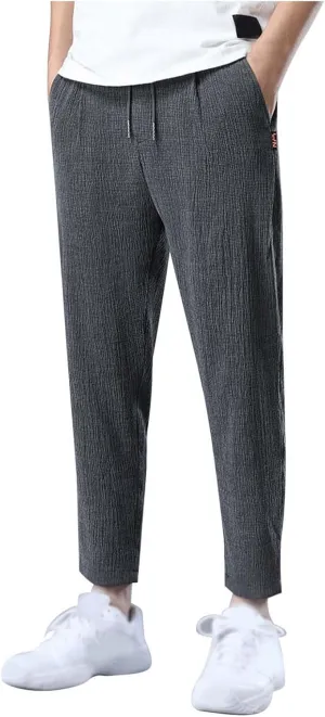 PTOLOCIF Men's Linen Pants Loose Fit Dressy Pant Elastic Drawstring Waist Pants Straight-Legs Summer Yoga Beach Long Trousers