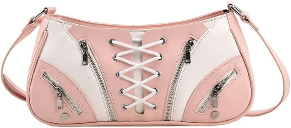 Punk Style Rivet Satchel Handbags Crossbody Bags Rivet Satchel Purses for Women PU Leather Shoulder Purses for Women's Pink