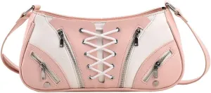 Punk Style Rivet Satchel Handbags Crossbody Bags Rivet Satchel Purses for Women PU Leather Shoulder Purses for Women's Pink