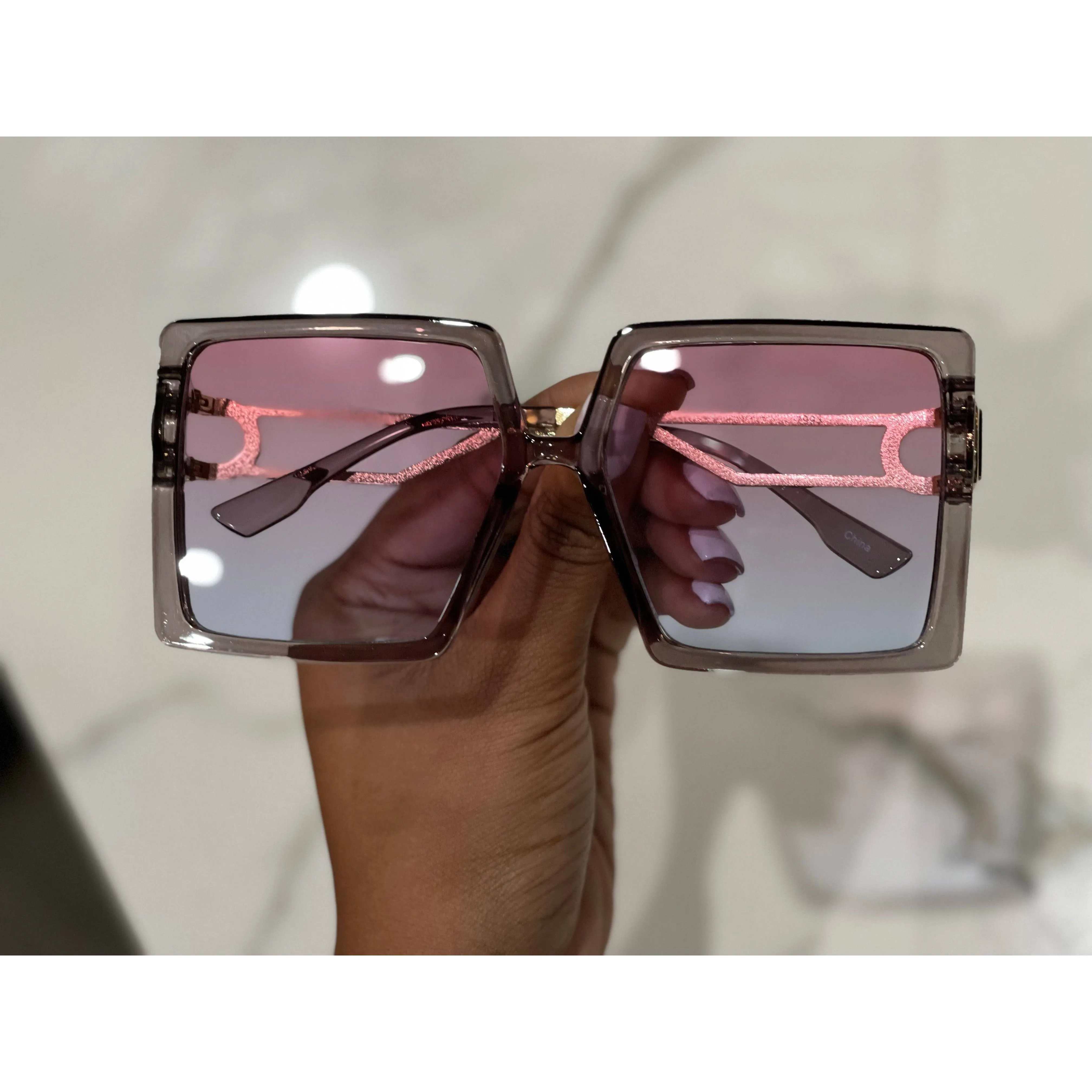 "DUBAI" Oversized Two-Tone Squared Sunglasses