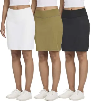Real Essentials 3 Pack: Women's 20" Golf Skirts Knee Length Skorts Athletic Long Active Casual Pockets (Available in Plus)