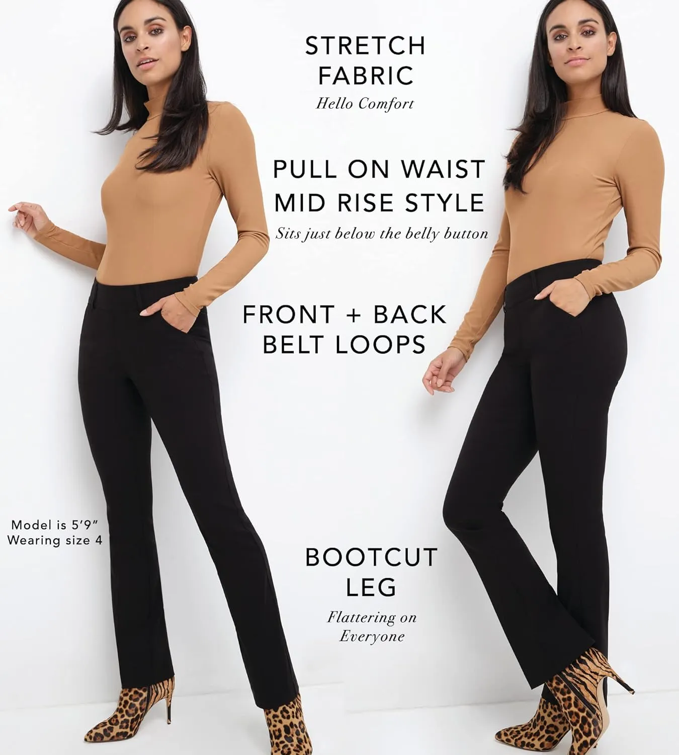 Rekucci Women's Ease into Comfort Classic Bootcut Pant w/Tummy Control