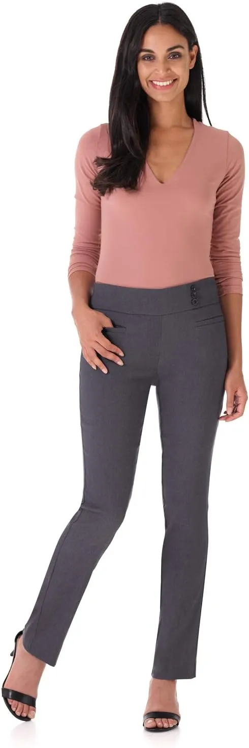 Rekucci Women's Ease Into Comfort Pull-On Straight Pant with Pockets