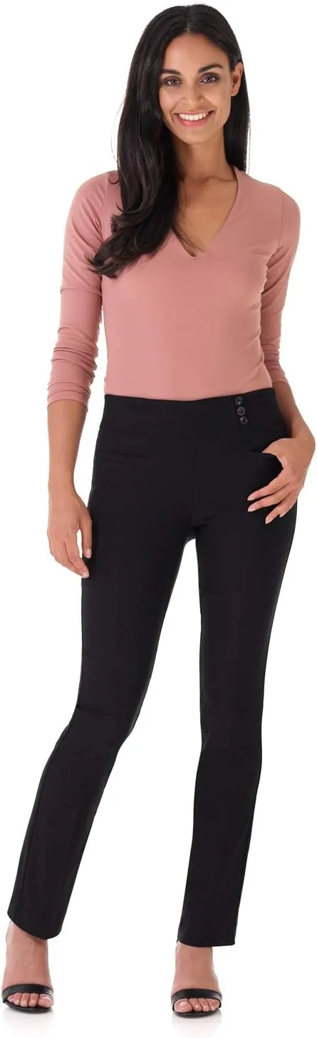 Rekucci Women's Ease Into Comfort Pull-On Straight Pant with Pockets