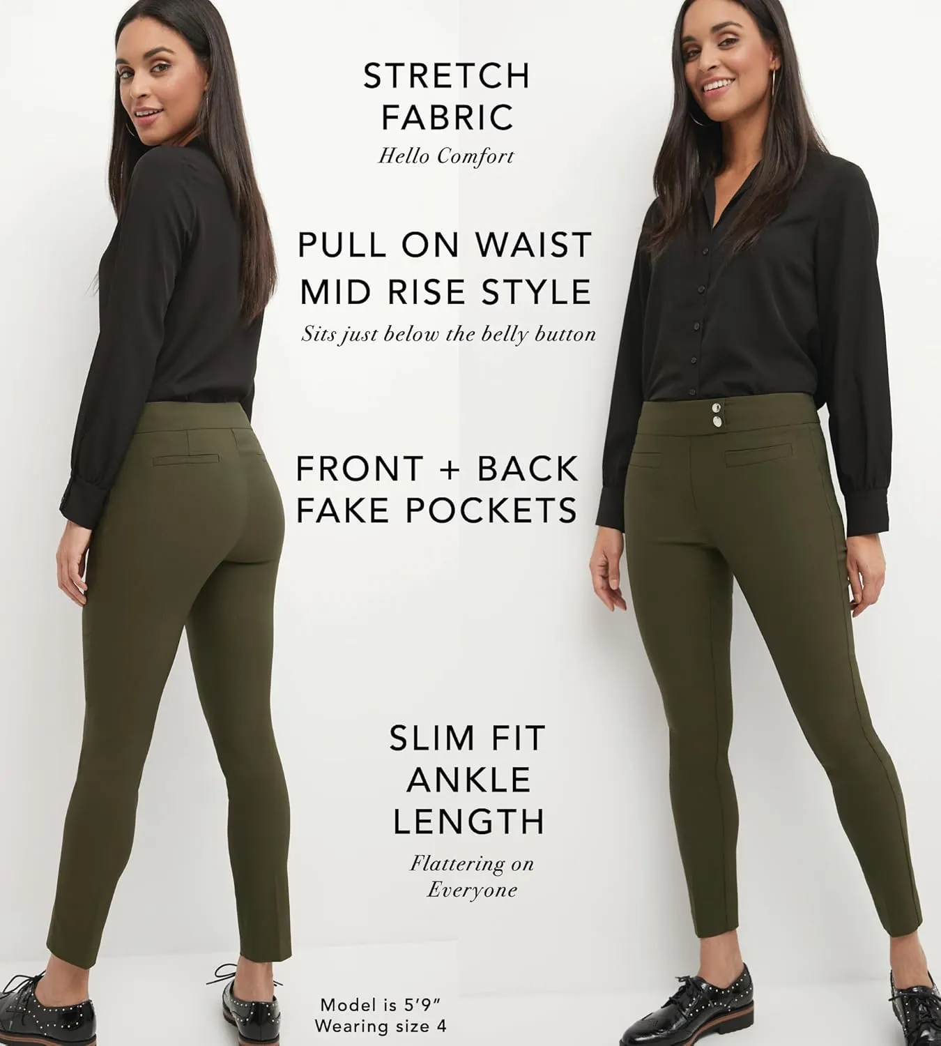 Rekucci Women's Ease into Comfort Slim Ankle Pant with Snaps
