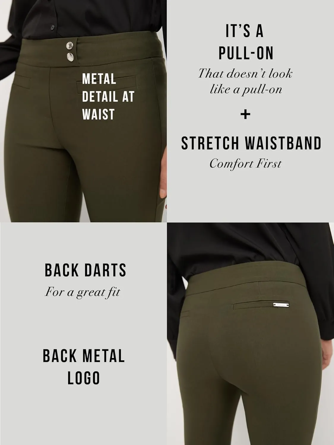 Rekucci Women's Ease into Comfort Slim Ankle Pant with Snaps