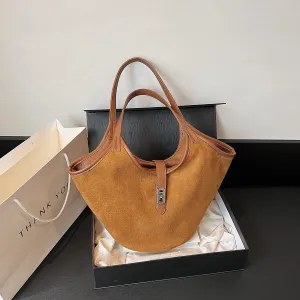 Retro Suede Hobo Handbag for Women Trendy Satchel Purse Designer Top Handle Bag for Work
