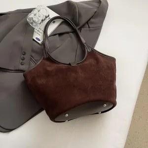 Retro Suede Hobo Handbag for Women Trendy Satchel Purse Designer Top Handle Bag for Work