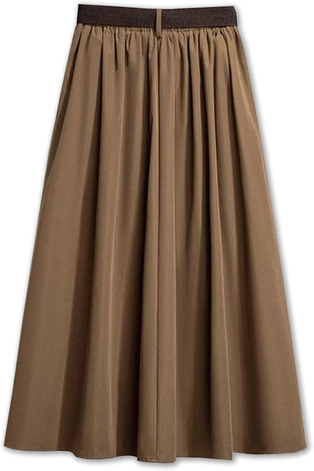 SANGTREE Women's Elastic Back Waist A-Line Solid Color Flared Midi Skirt with Belt
