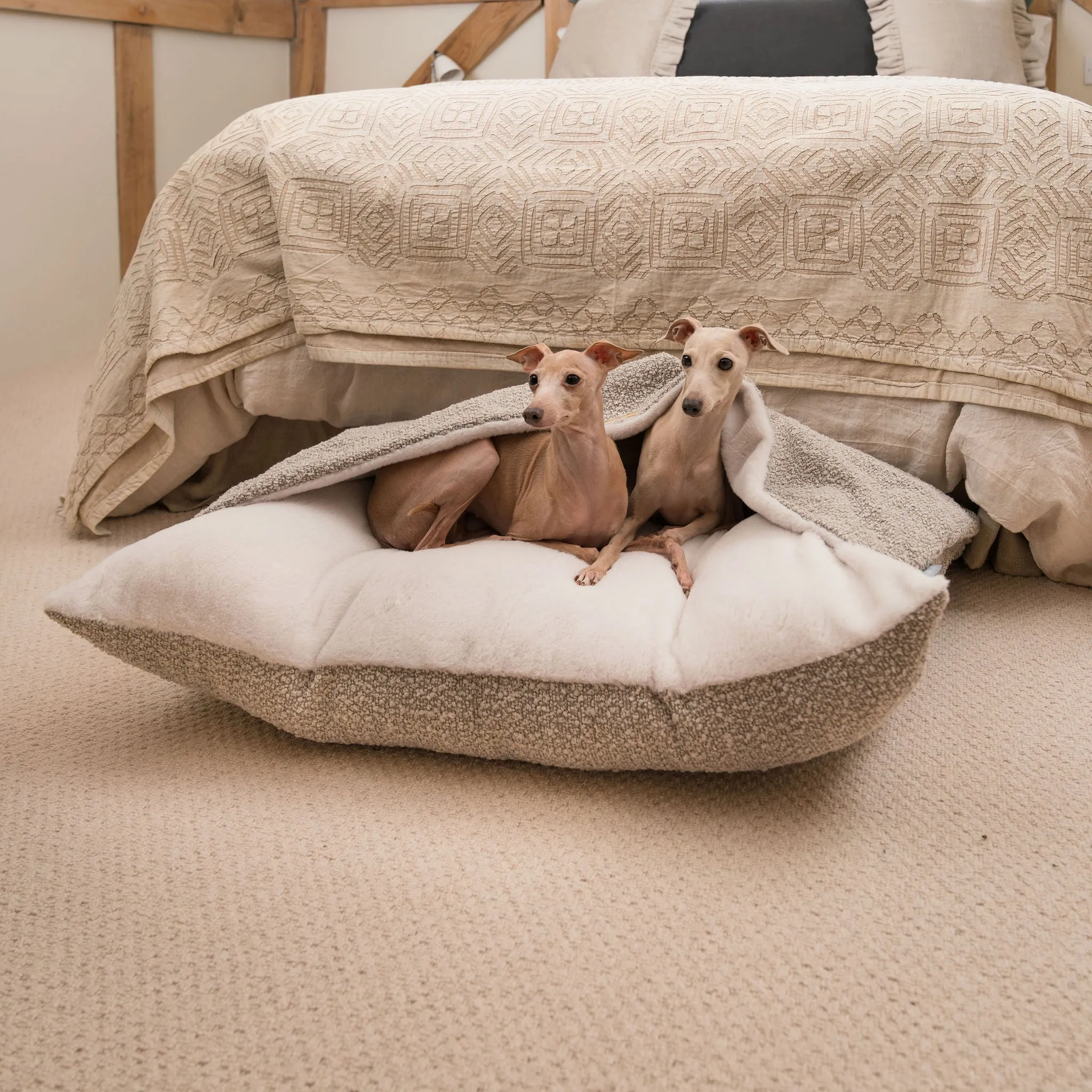 Sleepy Burrows Bed With Removable Cover in Mink Bouclé by Lords & Labradors