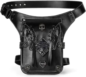 Steampunk Skull Waist Bag Fanny Pack Gothic Leather Shoulder Crossbody Messenger Bags Thigh Leg Hip Holster Purse for Women Men,WPFriend giftBG380, WPMALuanBG380BK