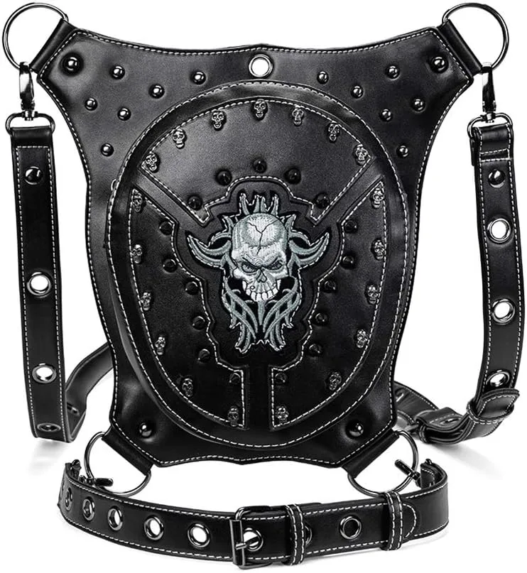 Steampunk Waist Bag Fanny Pack Fashion Gothic Leather Shoulder Crossbody Messenger Bags Thigh Leg Hip Holster Purse(WPFriend giftBG064), WPMALuanBG064BK