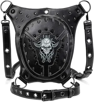 Steampunk Waist Bag Fanny Pack Fashion Gothic Leather Shoulder Crossbody Messenger Bags Thigh Leg Hip Holster Purse(WPFriend giftBG064), WPMALuanBG064BK
