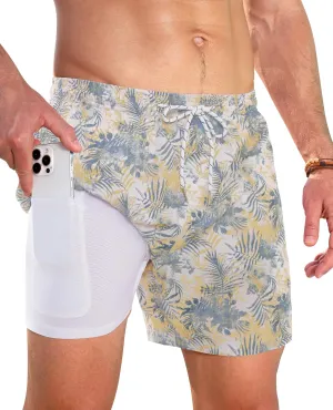 Swim Trunks Mens 5 Inch Inseam Compression Liner Short Men Bathing Suit Lined Swimming Shorts Men's Swim Suits