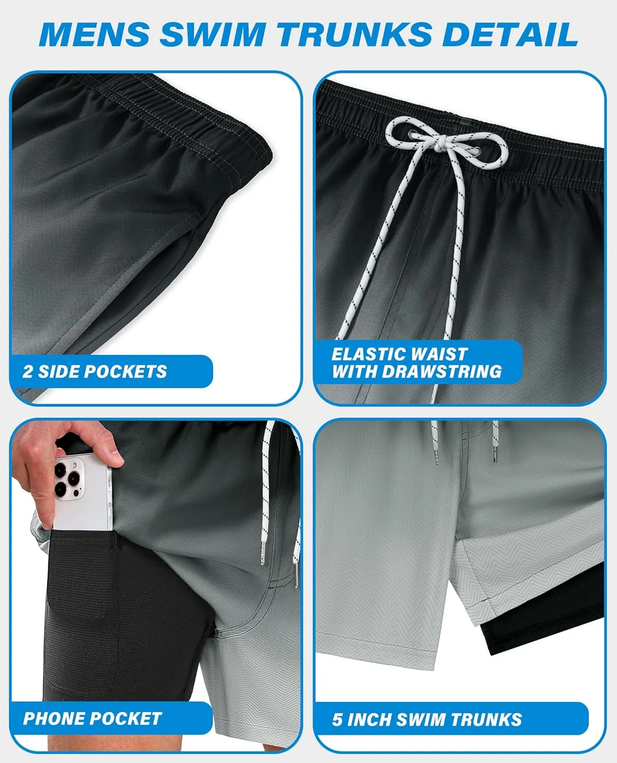 Swim Trunks Mens 5 Inch Inseam Compression Liner Short Men Bathing Suit Lined Swimming Shorts Men's Swim Suits