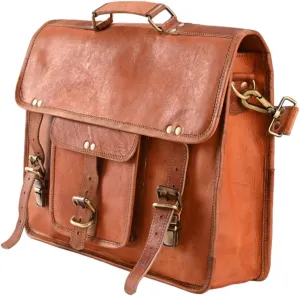 TAEMAN leather satchel bag | leather laptop bag | vintage goat leather bag | brown laptop case | office bag | computer bag