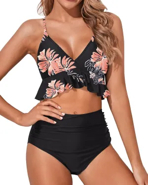 Tempt Me Women Two Piece Swimsuits High Waisted Bikini Set Ruffle Flounce Tummy Control Bottoms Bathing Suit
