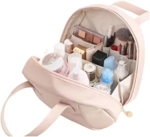 Travel Makeup Bag, Triple Layer Waterproof Toiletry Bag Large Capacity Cosmetic Bag with Handles Dividers, Makeup Organizer Pouch (Pink)