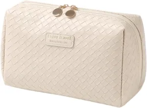 Travel Makeup Bag, Waterproof Toiletry Bag Large Capacity Cosmetic Bag Simplistic, Makeup Organizer Cute Aesthetic (Beige-Large)