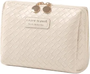 Travel Makeup Bag, Waterproof Toiletry Bag Large Capacity Cosmetic Bag Simplistic, Makeup Organizer Cute Aesthetic (Beige-Small)
