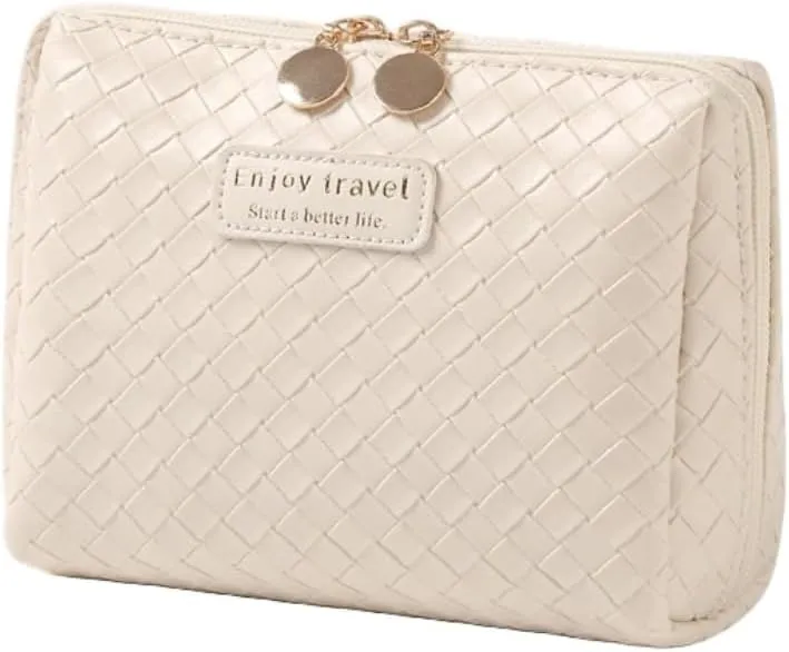 Travel Makeup Bag, Waterproof Toiletry Bag Large Capacity Cosmetic Bag Simplistic, Makeup Organizer Cute Aesthetic (Beige-Small)