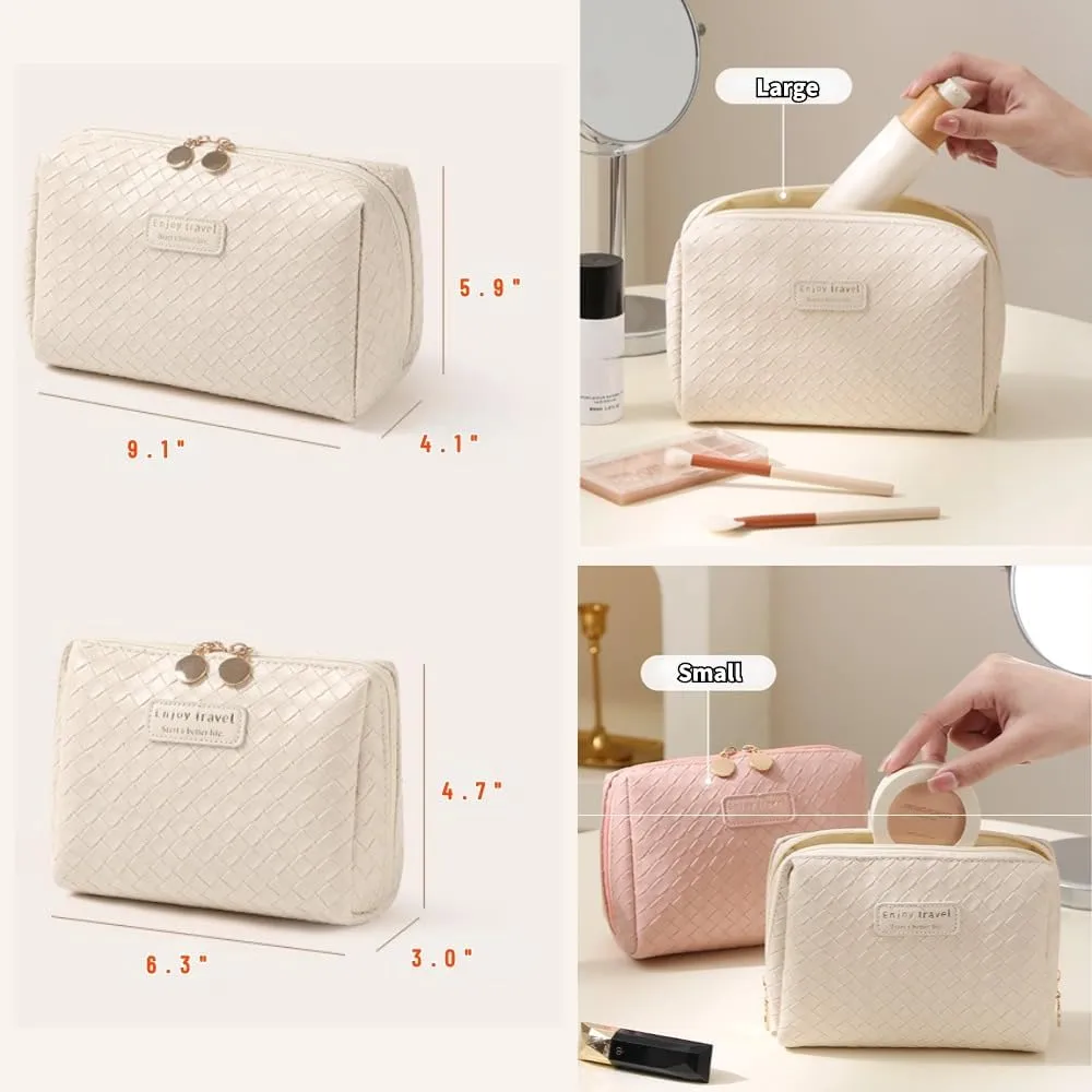 Travel Makeup Bag, Waterproof Toiletry Bag Large Capacity Cosmetic Bag Simplistic, Makeup Organizer Cute Aesthetic (Beige-Small)