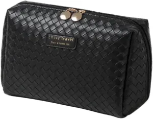 Travel Makeup Bag, Waterproof Toiletry Bag Large Capacity Cosmetic Bag Simplistic, Makeup Organizer Cute Aesthetic (Black-Large)